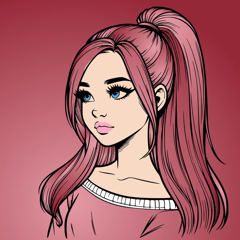 realistic girl with a high ponytail