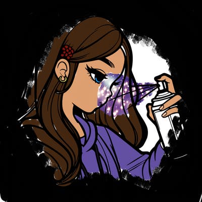 a realistic girl spray painting