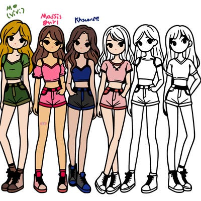 a group of girls wearing crop tops and shorts