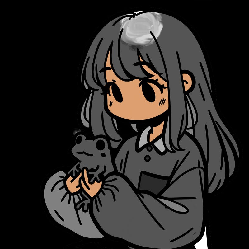 girl with long hair and a oversized shirt. and she is holding a frog