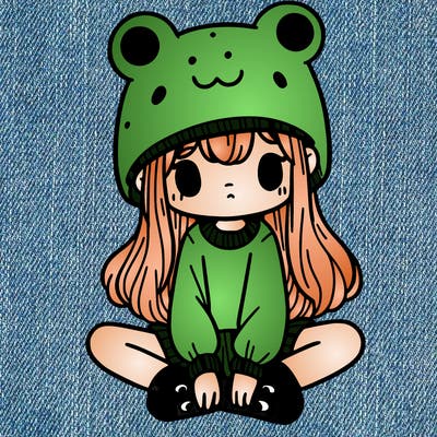 a girl wearing a frog hat and some frog socks
