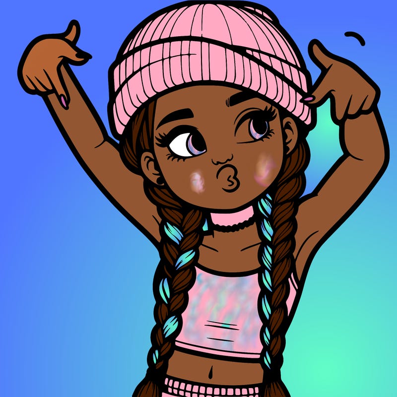 realistic teenage girl with braids and a beanie and crop top doing 🫶🏼