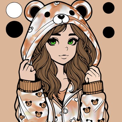 realistic girl in a animal pjs hoodie