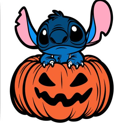 stitch inside a spooky pumpkin