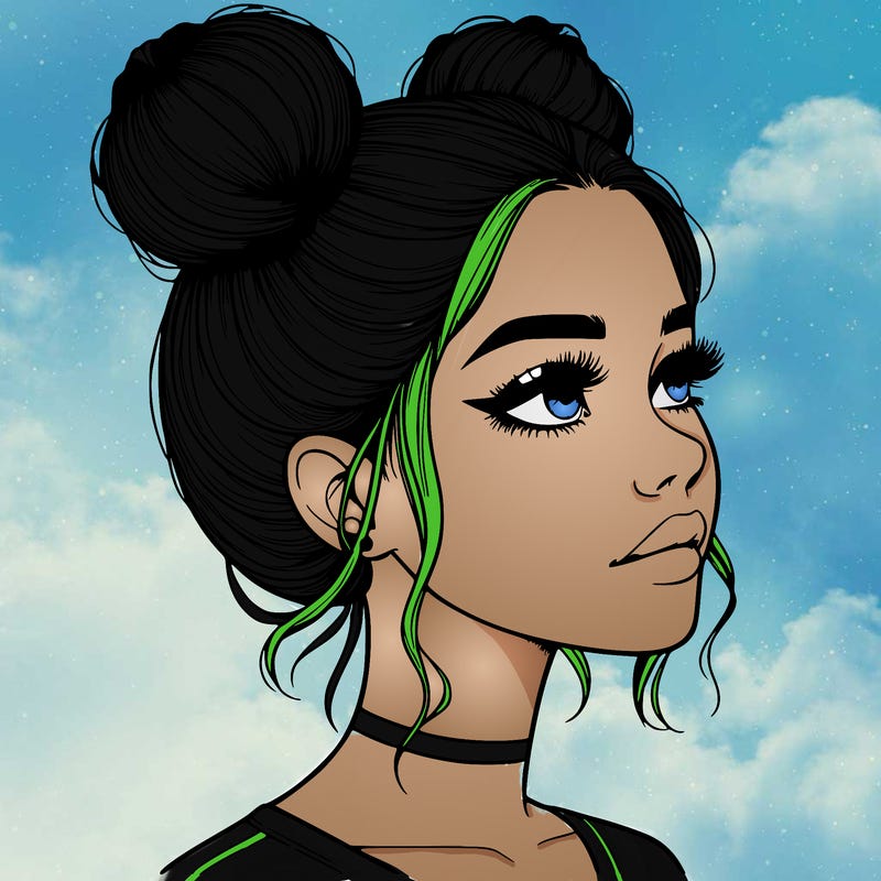 realistic girl with buns on the top of her head