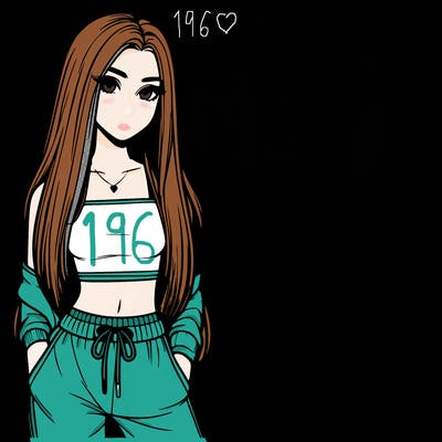 realistic girl with straight long hair and a crop top with sweatpants