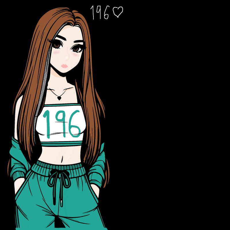 realistic girl with straight long hair and a crop top with sweatpants
