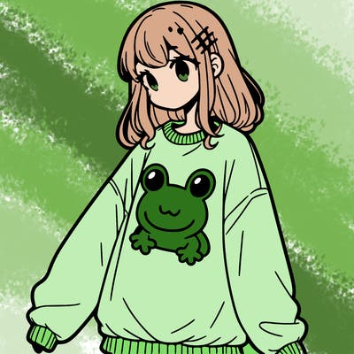 girl wearing frogging sweatshirt
