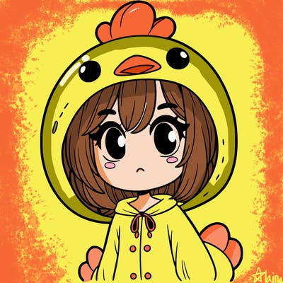 a girl in a chicken onesie