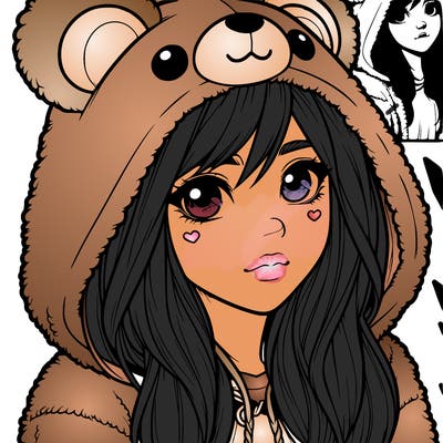 realistic girl in a bear hoodie