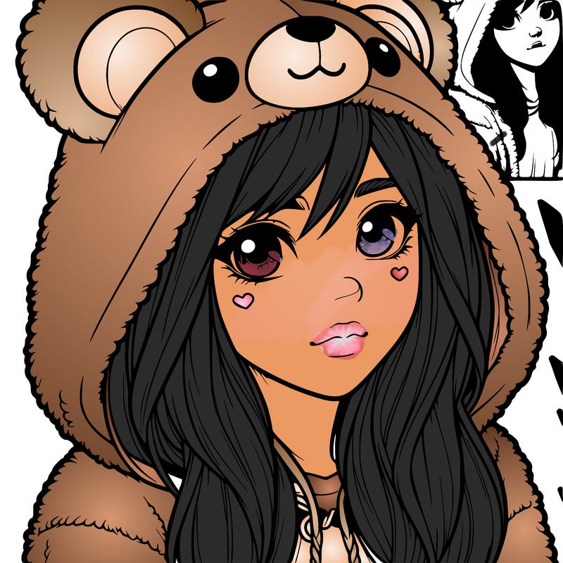 realistic girl in a bear hoodie