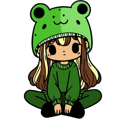 a girl wearing a frog hat and some frog socks