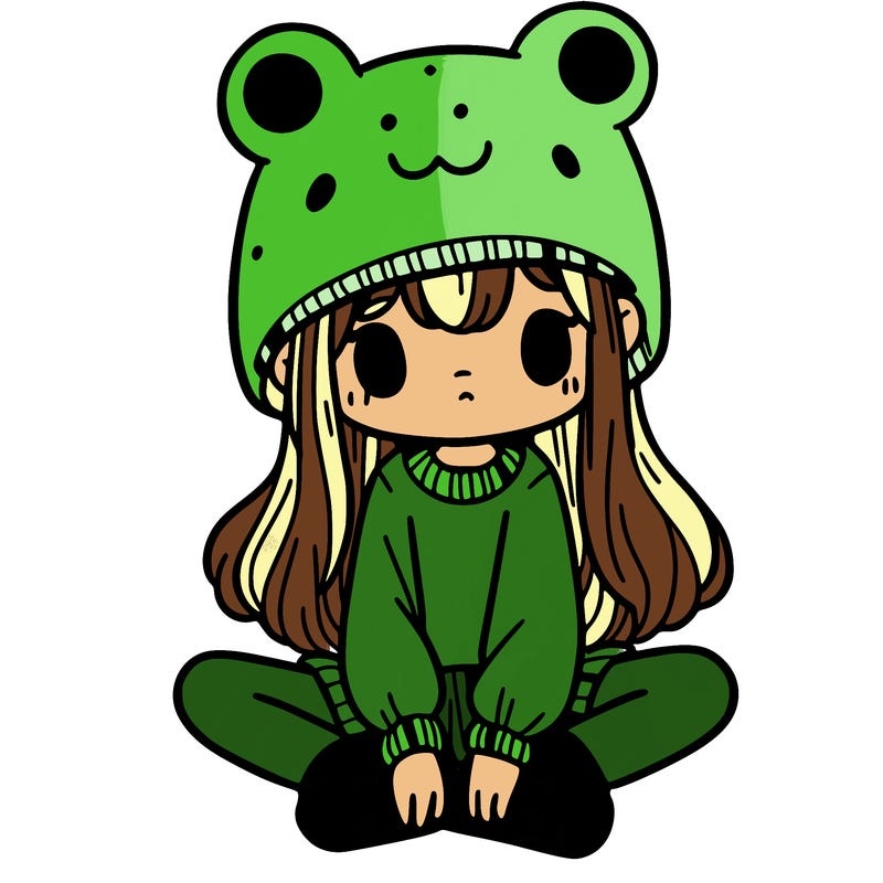 a girl wearing a frog hat and some frog socks