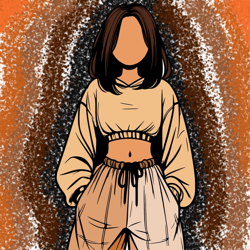 realistic girl faceless with baggy pants and a crop top