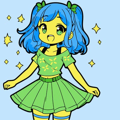 happy anime girl with a skirt and a top