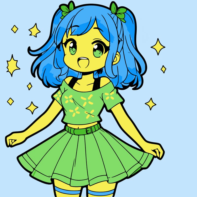 happy anime girl with a skirt and a top