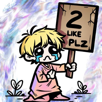 small poor toddler crying with sign that says 2 like plz