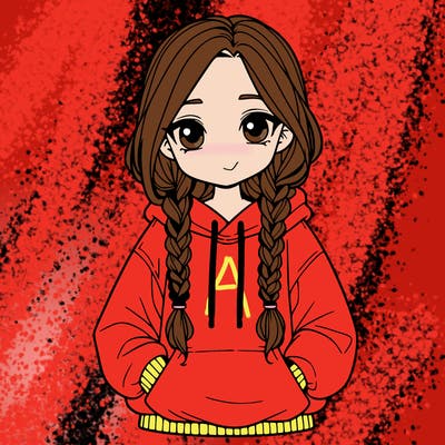 a realistic girl with a oversized hoodie and she has braids