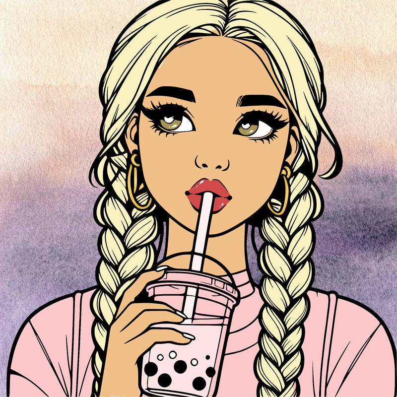 realistic girl with braided hair drinking boba