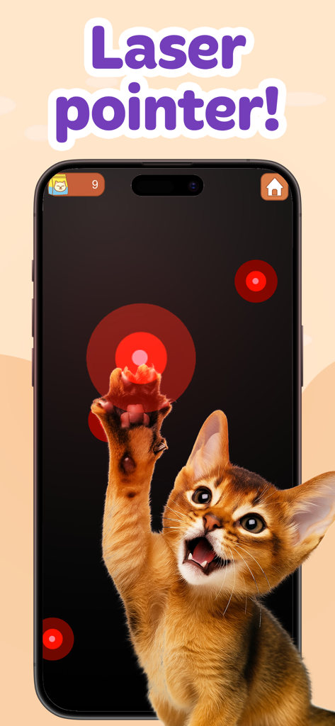 Un chaton jouant avec un jeu de pointeur laser rouge sur un écran de smartphone