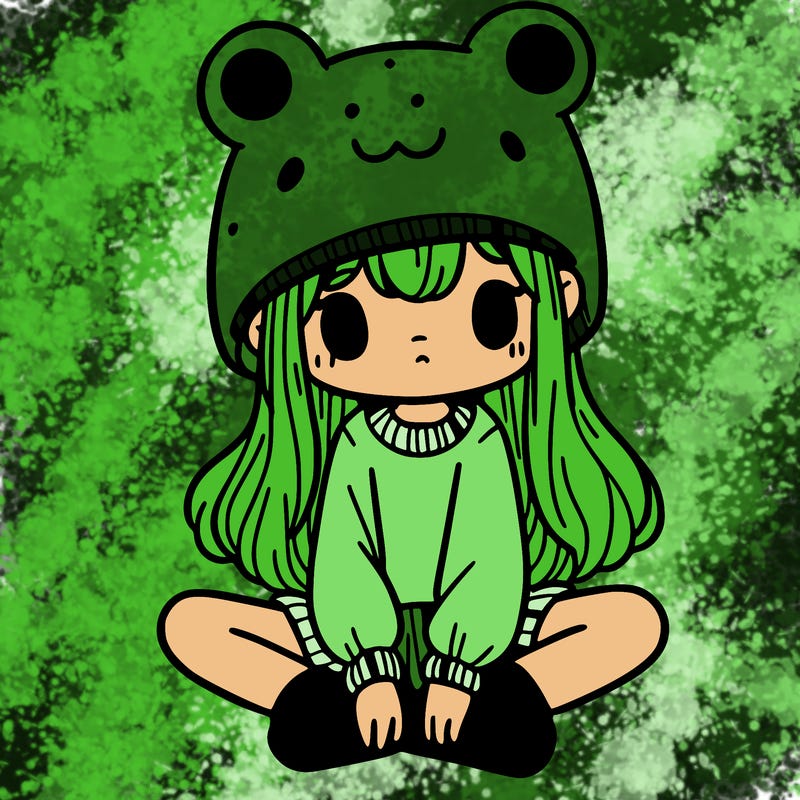 a girl wearing a frog hat and some frog socks