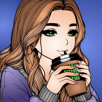 realistic girl drinking coffee