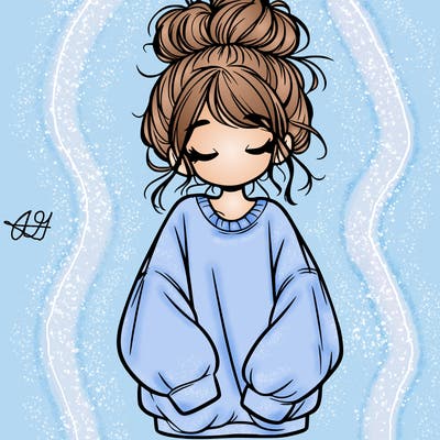 girl with baggy sweatshirt and messy bun