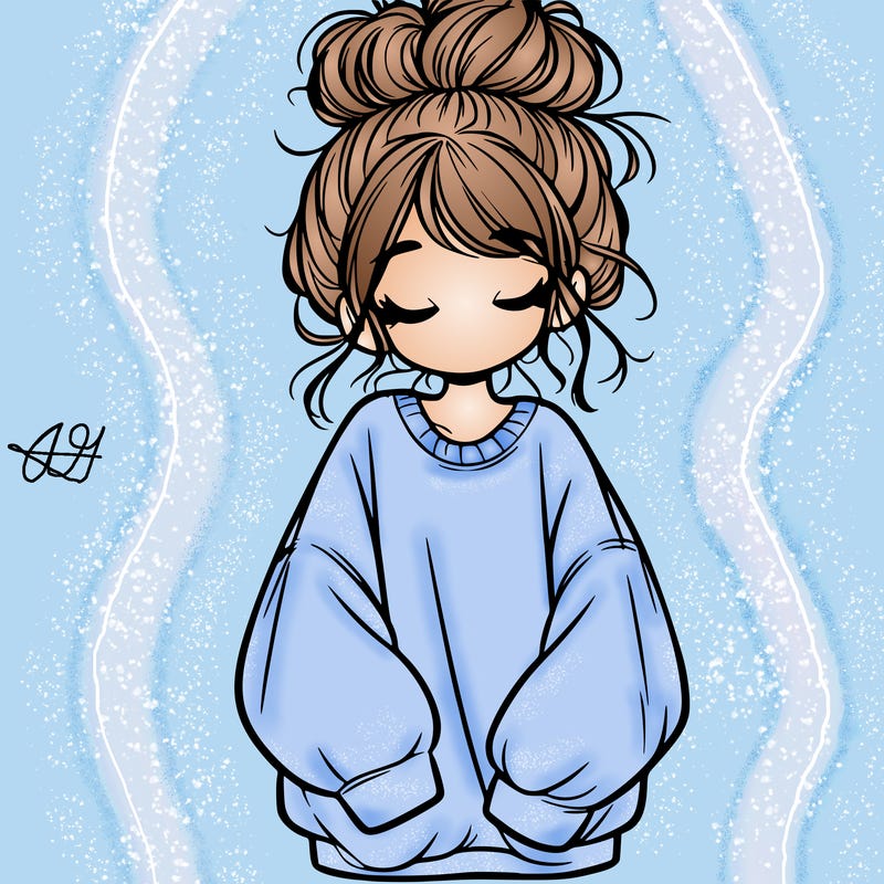 girl with baggy sweatshirt and messy bun