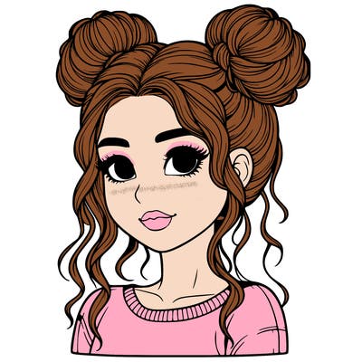 realistic girl with two buns in her hair