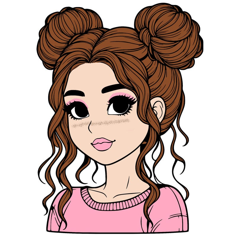 realistic girl with two buns in her hair