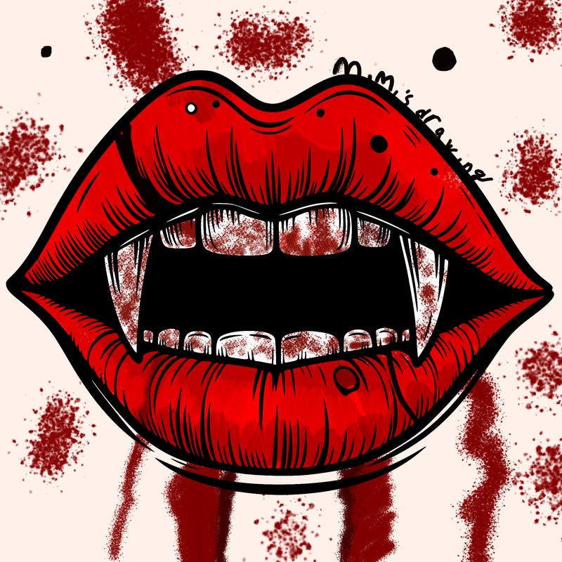 lips with vampire teeth