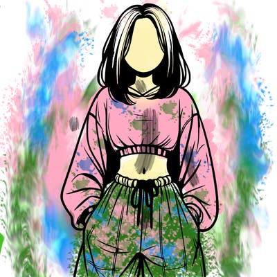 realistic girl faceless with baggy pants and a crop top