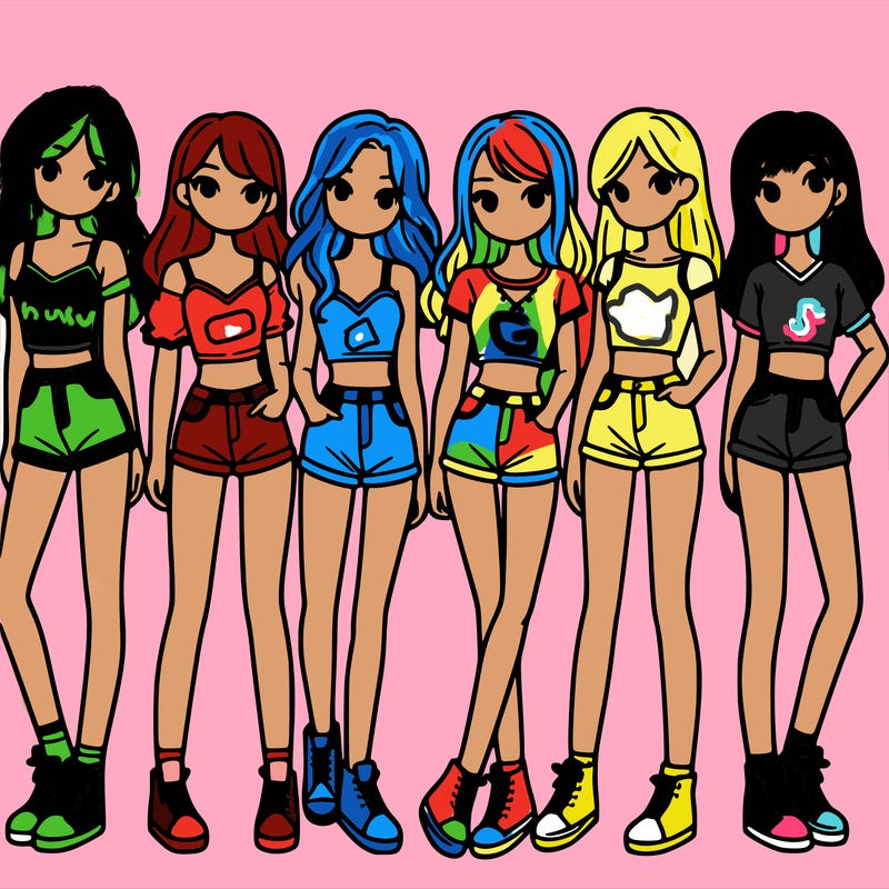 a group of girls wearing crop tops and shorts