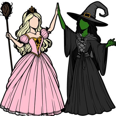 detailed realistic split of a princess and a witch