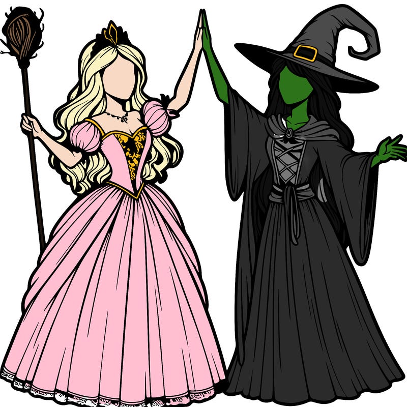detailed realistic split of a princess and a witch