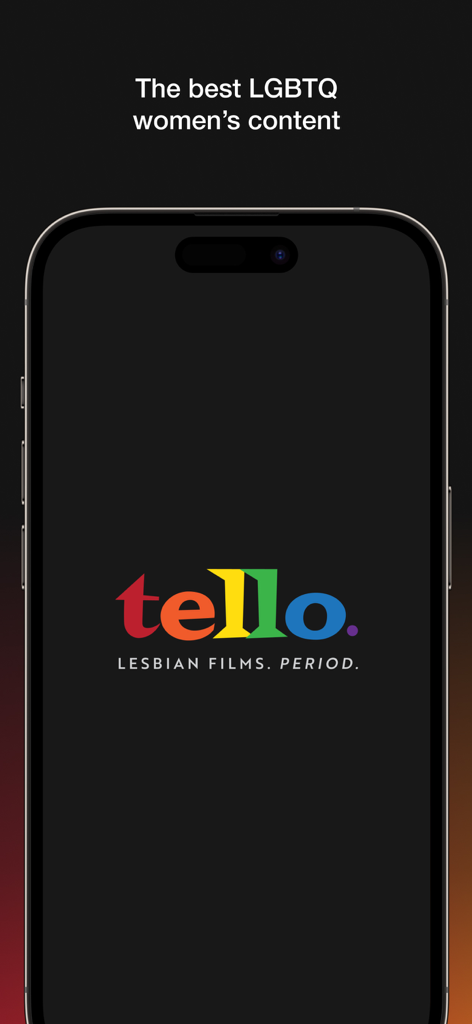 Tello Films - Tello Films app splash screen featuring a colorful rainbow logo and the text Lesbian Films Period.