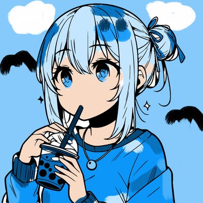 manga character drinking boba