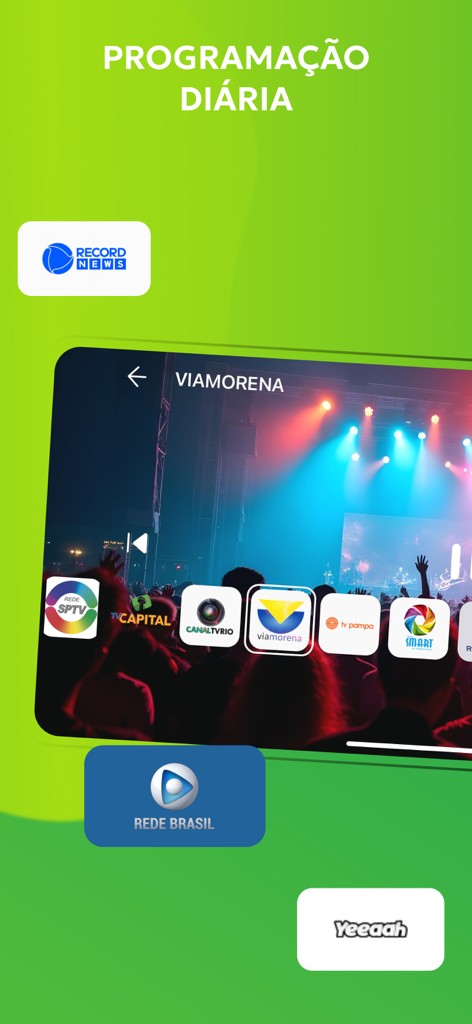 Mobile app interface of TV Digital showing a selection of live Brazilian TV channels and daily programming.