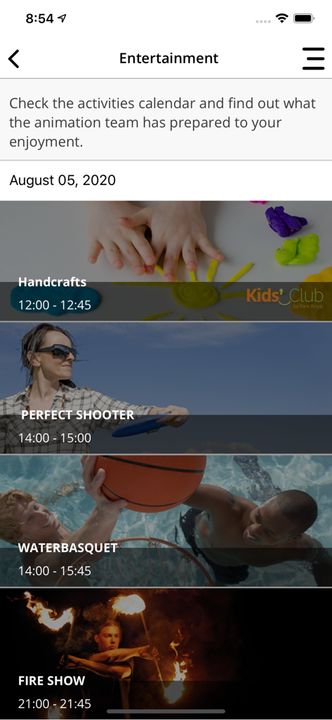 Park Royal Hotels & Resorts - Daily entertainment activities calendar on the Park Royal Hotels and Resorts mobile app