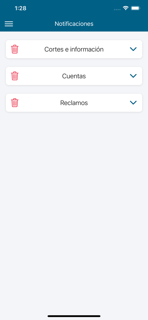 Elfec Móvil - Elfec Movil notifications screen showing service outages accounts and claims categories