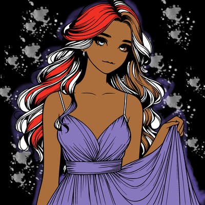 realistic girl in flowy silky prom dress