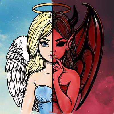 realistic angel half demon