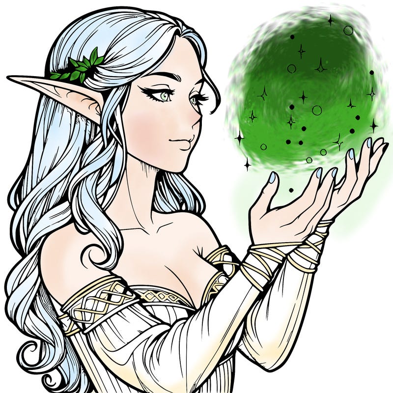 realistic elf girl doing magic
