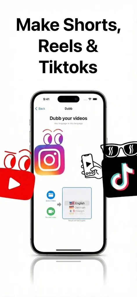 Crayo AI Video Clips Generator - 틱톡, 릴스, YouTube 쇼츠용 번역 콘텐츠를 만드는 Crayo AI 비디오 더빙 기능을 보여주는 스마트폰 화면