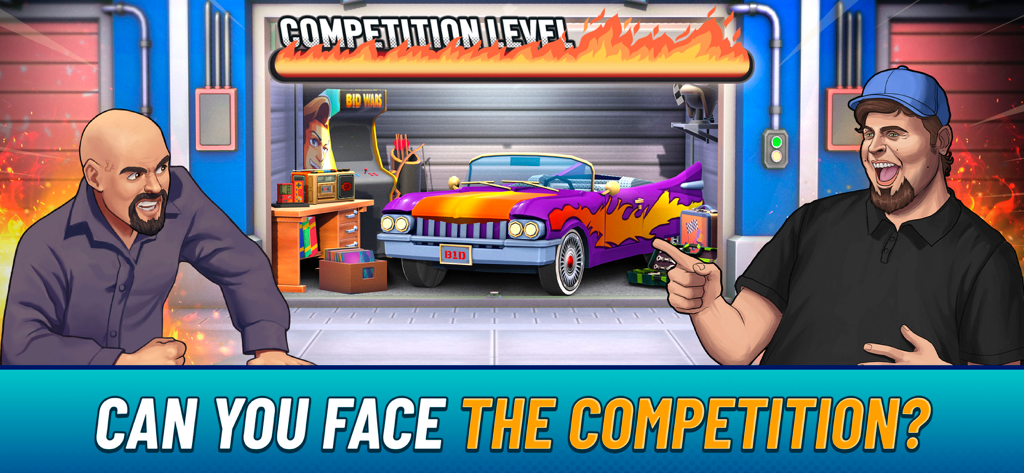 Bid Wars: Auction Master 3D - Two characters competing in a storage unit auction featuring a purple classic car