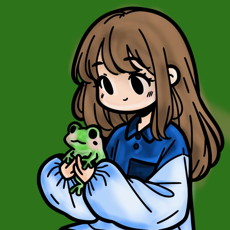 girl with long hair and a oversized shirt. and she is holding a frog