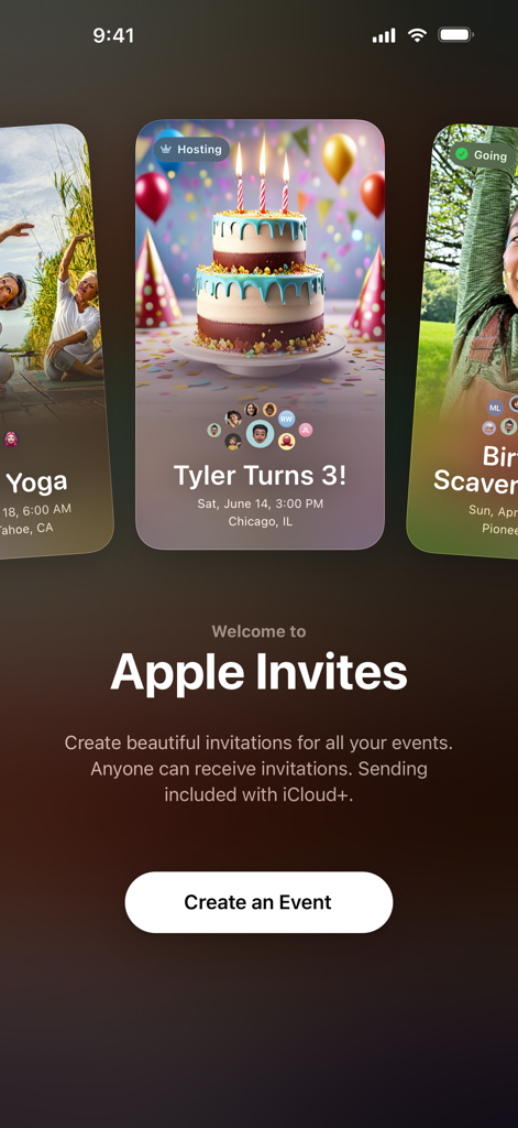 Apple Invites - Apple Invites home screen showing digital invitation templates for events
