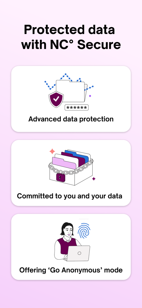 Screen displaying Natural Cycles data security features including advanced protection and anonymous mode.