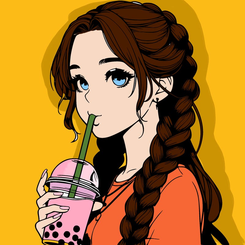 realistic girl with braided hair drinking boba