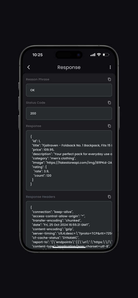 API Tester(Pro) - API Tester Pro interface showing a successful status code 200 response with JSON data and headers
